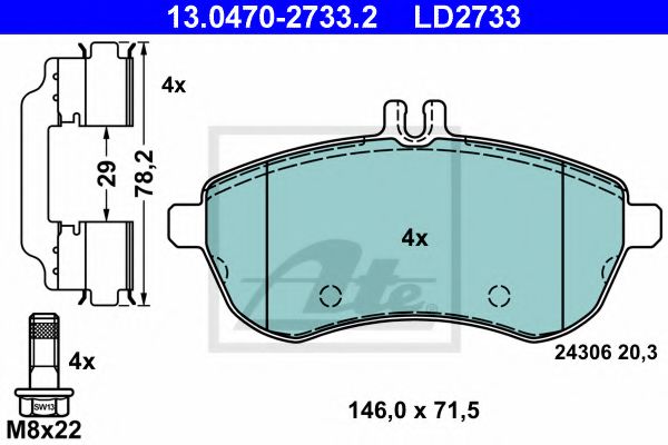 Imagine set placute frana,frana disc ATE 13.0470-2733.2