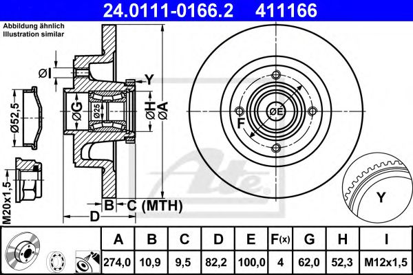 Imagine Disc frana ATE 24.0111-0166.2 - punte spate, cu rulment, cu senzor ABS