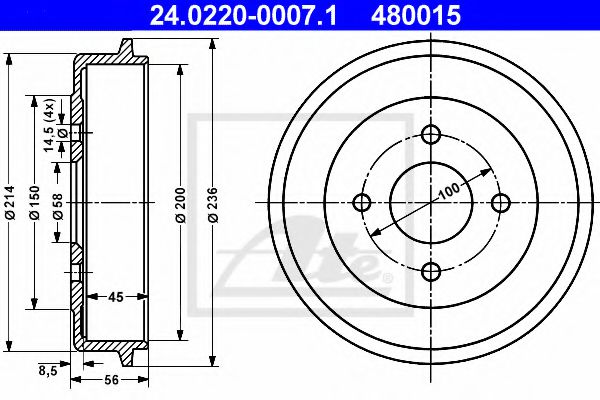 Tambur frana ATE 24.0220-0007.1