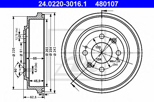 Imagine Tambur frana ATE 24.0220-3016.1