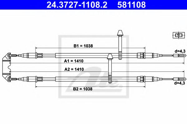 Imagine Cablu, frana de parcare ATE 24.3727-1108.2