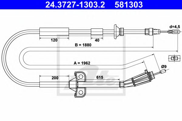Cablu, frana de parcare ATE 24.3727-1303.2