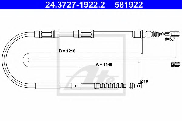 Imagine Cablu, frana de parcare ATE 24.3727-1922.2