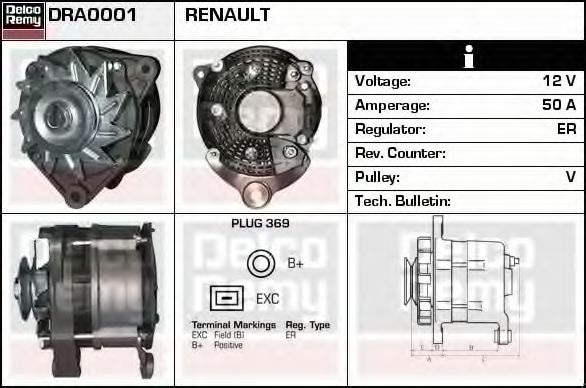 Imagine Generator / Alternator DELCO REMY DRA0001