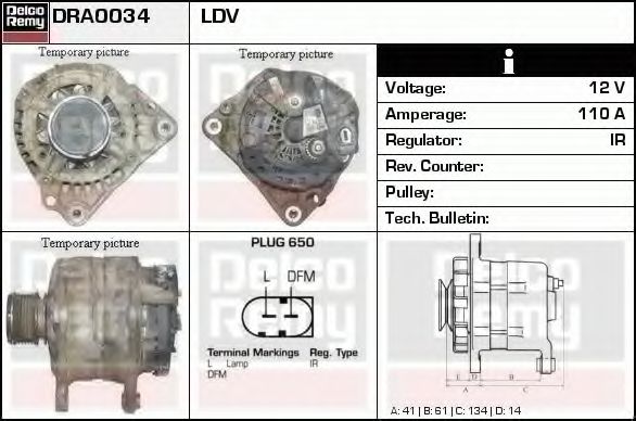 Imagine Generator / Alternator DELCO REMY DRA0034