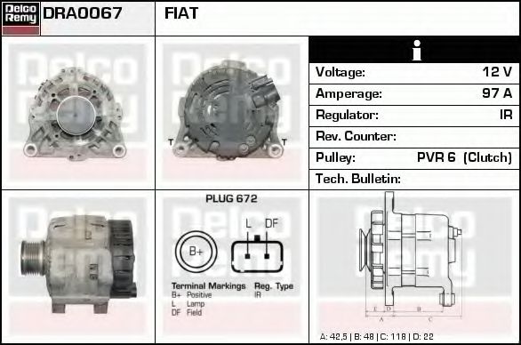 Imagine Generator / Alternator DELCO REMY DRA0067