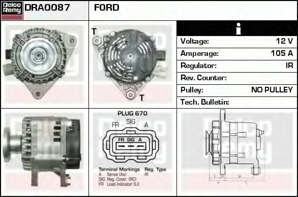 Imagine Generator / Alternator DELCO REMY DRA0087