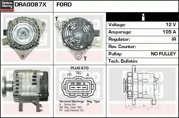 Imagine Generator / Alternator DELCO REMY DRA0087X