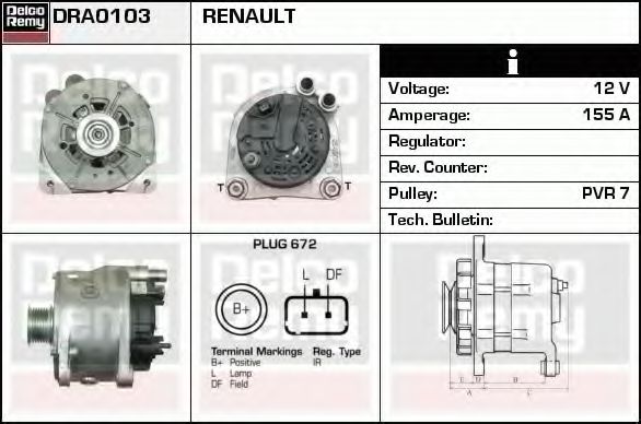 Imagine Generator / Alternator DELCO REMY DRA0103