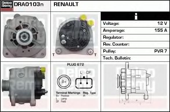 Imagine Generator / Alternator DELCO REMY DRA0103N