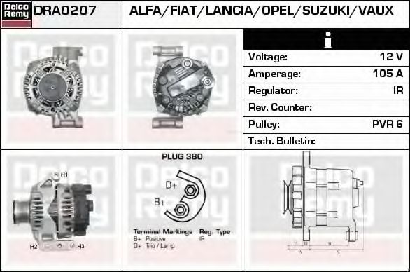 Imagine Generator / Alternator DELCO REMY DRA0207