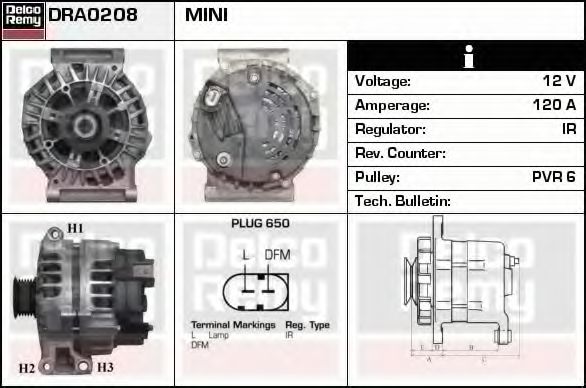 Imagine Generator / Alternator DELCO REMY DRA0208