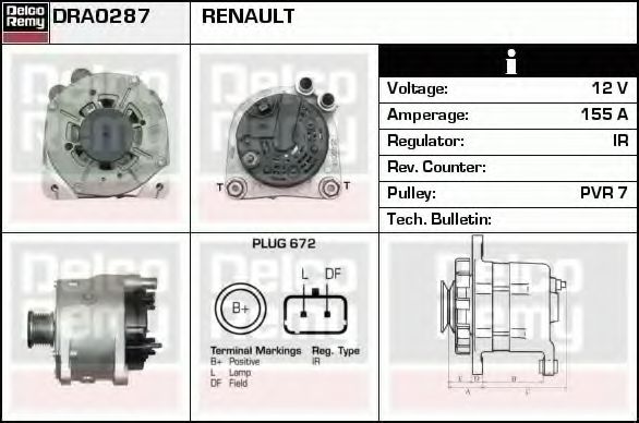 Imagine Generator / Alternator DELCO REMY DRA0287
