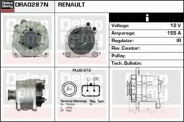 Imagine Generator / Alternator DELCO REMY DRA0287N