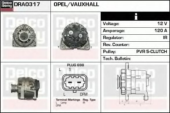 Imagine Generator / Alternator DELCO REMY DRA0317