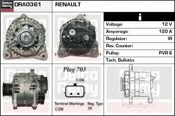 Imagine Generator / Alternator DELCO REMY DRA0361