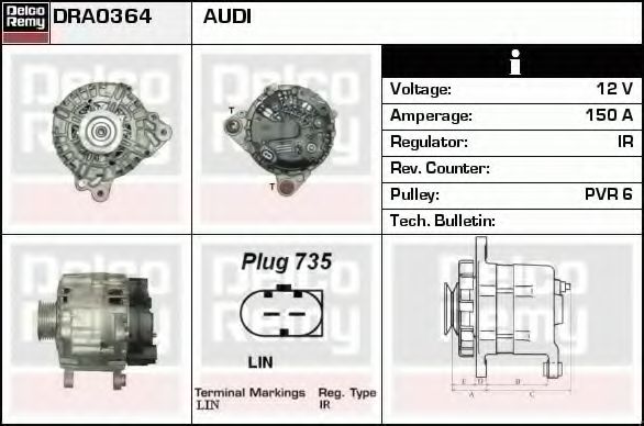 Imagine Generator / Alternator DELCO REMY DRA0364
