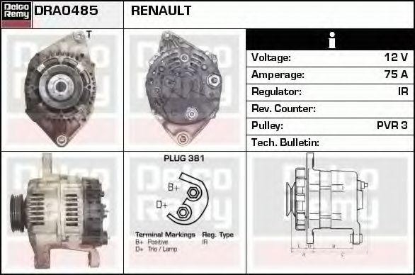 Imagine Generator / Alternator DELCO REMY DRA0485