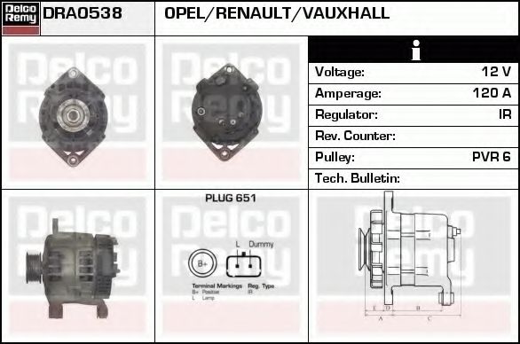 Imagine Generator / Alternator DELCO REMY DRA0538