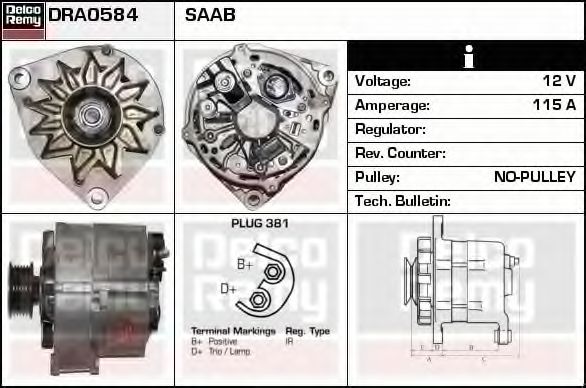 Imagine Generator / Alternator DELCO REMY DRA0584
