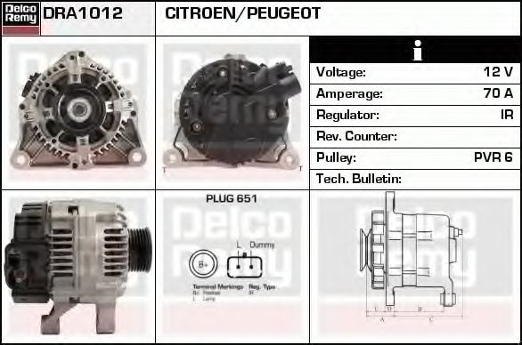 Imagine Generator / Alternator DELCO REMY DRA1012