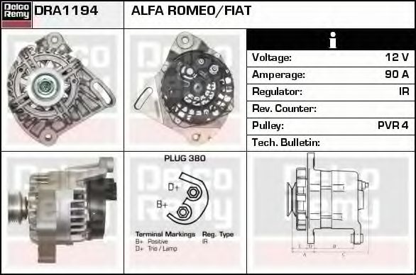 Imagine Generator / Alternator DELCO REMY DRA1194