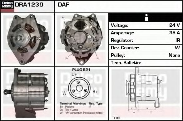 Imagine Generator / Alternator DELCO REMY DRA1230