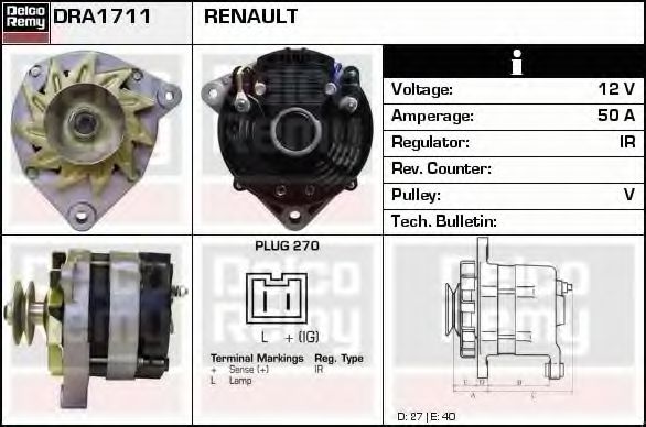 Imagine Generator / Alternator DELCO REMY DRA1711