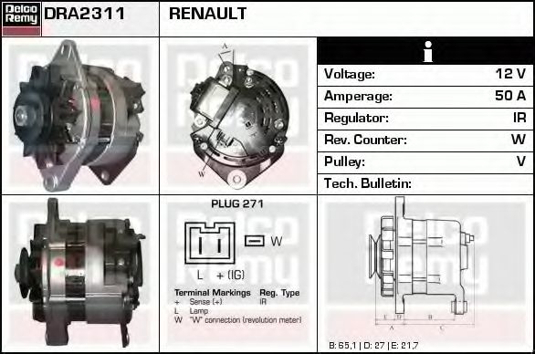 Imagine Generator / Alternator DELCO REMY DRA2311