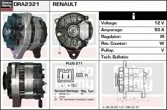 Imagine Generator / Alternator DELCO REMY DRA2321