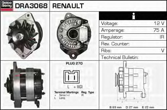 Imagine Generator / Alternator DELCO REMY DRA3068