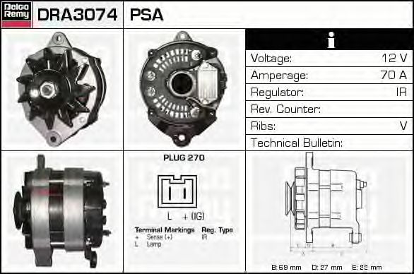 Imagine Generator / Alternator DELCO REMY DRA3074