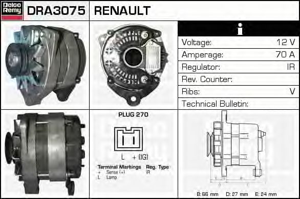 Imagine Generator / Alternator DELCO REMY DRA3075