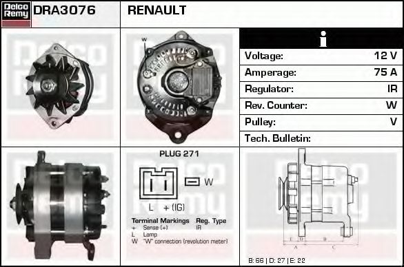 Imagine Generator / Alternator DELCO REMY DRA3076