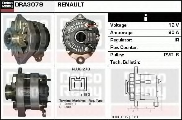 Imagine Generator / Alternator DELCO REMY DRA3079