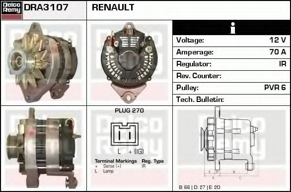 Imagine Generator / Alternator DELCO REMY DRA3107