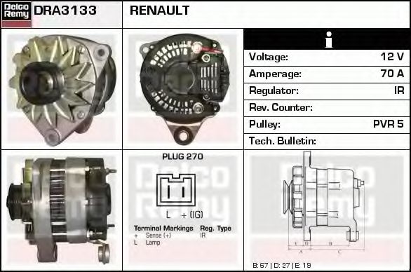 Imagine Generator / Alternator DELCO REMY DRA3133