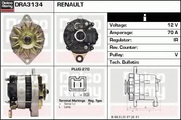 Imagine Generator / Alternator DELCO REMY DRA3134