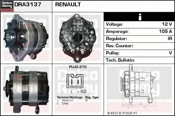 Imagine Generator / Alternator DELCO REMY DRA3137