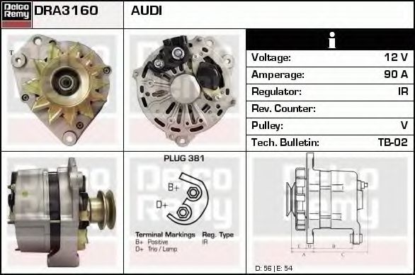 Imagine Generator / Alternator DELCO REMY DRA3160