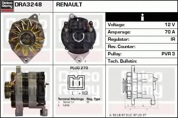 Imagine Generator / Alternator DELCO REMY DRA3248