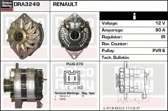Imagine Generator / Alternator DELCO REMY DRA3249