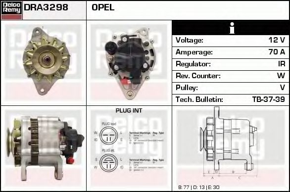 Imagine Generator / Alternator DELCO REMY DRA3298