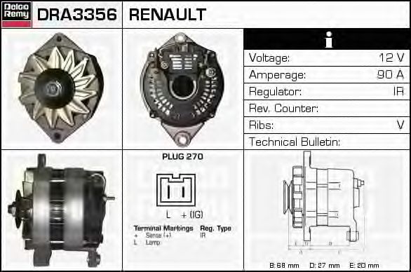 Imagine Generator / Alternator DELCO REMY DRA3356