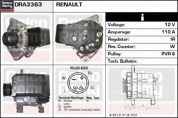 Imagine Generator / Alternator DELCO REMY DRA3363