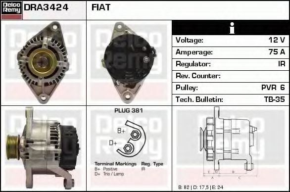 Imagine Generator / Alternator DELCO REMY DRA3424