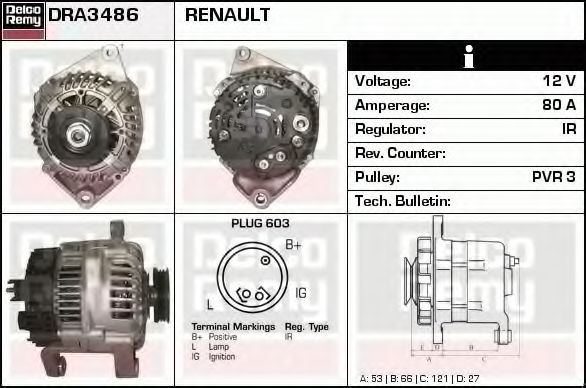 Imagine Generator / Alternator DELCO REMY DRA3486