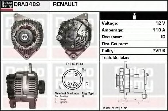 Imagine Generator / Alternator DELCO REMY DRA3489