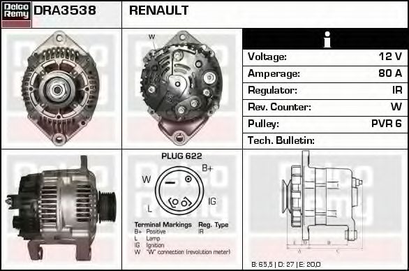 Imagine Generator / Alternator DELCO REMY DRA3538