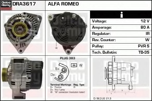 Imagine Generator / Alternator DELCO REMY DRA3617